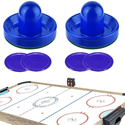 Spintori per air hockey, dischi da air hockey e pagaie da hockey ad aria, accessori di ricambio per tavoli da gioco (2 pusher, 4 puck) (2 pezzi, blu)