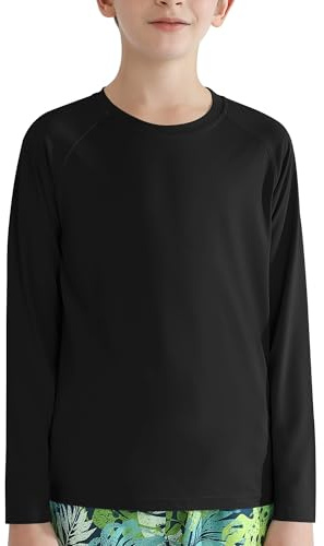 Valcatch Boy's Girls UPF 50+ Long Sleeve Swim Rash Vest, Black, 10-12Y