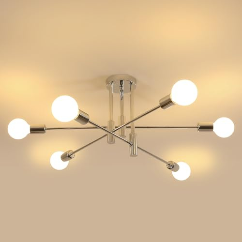 Riserva Lampadario Soffitto Industriale, 6 Luci Plafoniera Soffitto Vintage, E27 Lampada da Soffitto Cromata per Camera da Letto, Soggiorno, Sala da Pranzo, Cucina