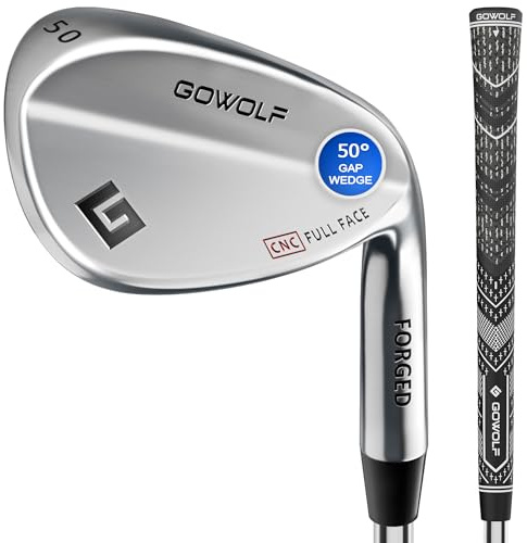 Gowolf 50 Degree Wedge Right Hand - Forged Golf Wedges Full Face for Men, Premium Gap Wedges Sand Wedge Lob Wedge Golf Club for Men, Great Golf Gifts - CNC Milled Face for More Spin (Chrome 50 Degree)