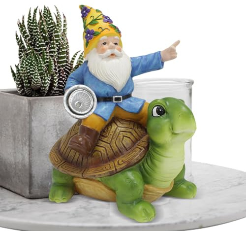 Gnomo da giardino solare, decorazione della statua della da giardino e dello gnomo,Decorazione per esterni a luce solare con scultura di gnomo - Statuette di tartarughe in resina Statue di gnomi da es