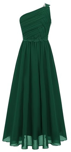 Xnihocha Fille Robes Élégant Princesse Une Épaule Mousseline De Soie Mariage Faire La Fête Robe Demoiselles d'honneur Robe De Soirée Demoiselle Vert 7-8 Ans