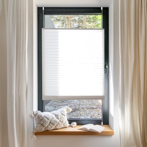 BLINDECOR | Estor Plisado sin Taladrar | Plisada 4LOCK 19 Blanco 90X140 | Plisada Translúcida para Ventanas Abatibles.