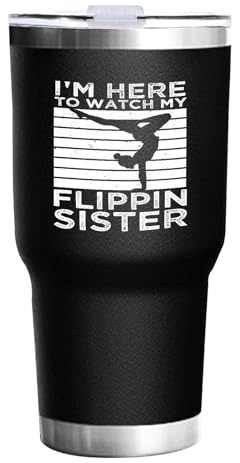 I'm Heres To Watch My Flippin Sister Gymnast Cheer 30 Oz Coffee Travel Mug Glitter With Straw Gifts For Women