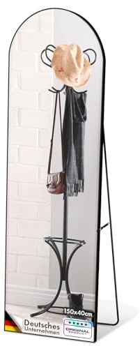 Floordirekt Espejo de cuerpo entero, 150 x 40 cm, espejo de pie abovedado, marco de aleación de aluminio, vidrio templado, para dormitorio, salón, armario, negro Madison