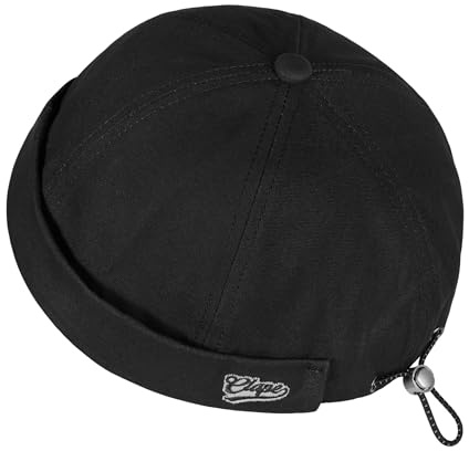 CLAPE Docker Cap Herren Damen Baumwolle Cap Ohne Schirm Verstellbarer Seemannsmütze Kappe Schwarz Black FMA2515