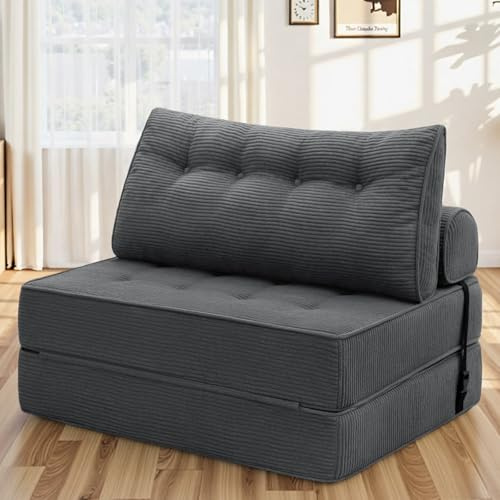 HOMMPA Sofá cama plegable convertible 3 en 1 sofá cama sillón con cojín puf sofá silla cómodo sofá cama sofá suelo salón para dormitorio salón antracita gris 100 cm
