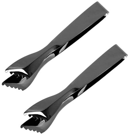 Pinze da portata in acciaio inossidabile da 2 pezzi, pinze per cubetti di ghiaccio, accessori da bar, facili da impugnare, multiuso, per la cucinas domestica, il bar (Placcato nero)