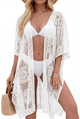 Strandtunika i Spets och Bikini Cover Up för Dam | Strand Cover Up med Öppen Framsida, Cover Up för Badkläder, Strandklänning för Semester