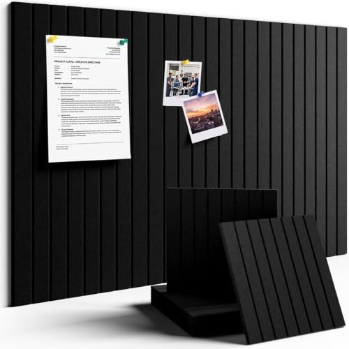 8-Pack Modular Felt Pin Board,Large 120x60cm,No-Drill for Wall Home &Office | with 50 Adhesive Tabs & 35 Pins, Acoustic, Notice Board for Bedroom,Classroom,Darts Backstop – Cork Board Alternative,, Black