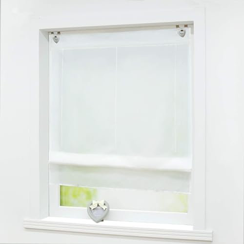 Joyswahl Voile Raffrollo mit Hakenaufhängung, ohne Bohren »Hanna« Schals Fenster Unifarbige Vorhänge BxH 45x150cm Weiß 1er Pack