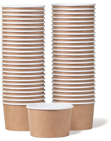 MATICAN Paper Ice Cream Cups - 50-Count 5.5-Oz Disposable Dessert Bowls for Hot or Cold Food, 5.5-Ounce Party Supplies Treat Cups for Sundae, Frozen Yogurt, Soup, Brown