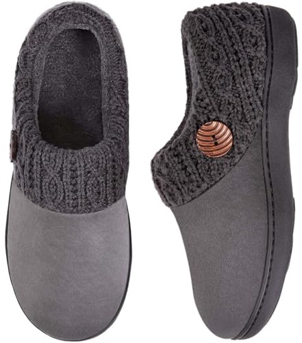 EverFoams Women's Microsuede Slippers Warm Comfy Memory Foam Indoor House Shoes with Knit Collar 7/8 UK Light Grey