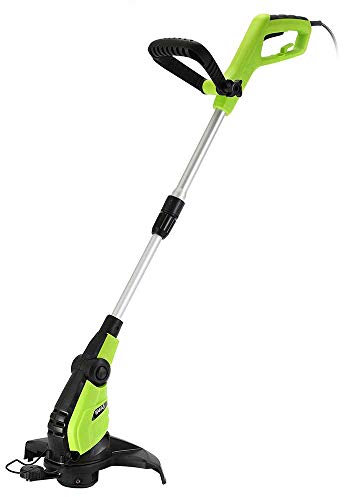 BAKAJI Desbrozadora eléctrica de 600 W, diámetro de corte, 32 cm, cortacésped, altura ajustable y cabecera, corte inclinable, cortacésped jardín con hilo de nailon de 8 m, incluido