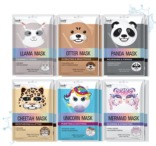 Epielle Character Face Mask Mystical Safari 12 Pack, Fun & Effective Korean Skin Care, Spa Party Favors, Easter Basket Stuffers, Birthday Gifts for Women, Self Care Gifts