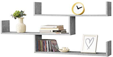 [en.casa] Mensola da Parete con 3 Ripiani Aperti Scaffale Libreria Sospesa a Muro con Vani Portaoggetti Espositore Pensile per Soggiorno Studio Corridoio 119x18x55 cm - Effetto Cemento