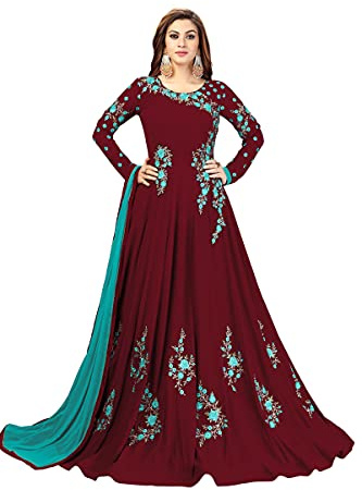 TRENDMALLS Women's Georgette Embroidery Anarkali Suit Set Stitched (UKTM.G41-Maroon-M)