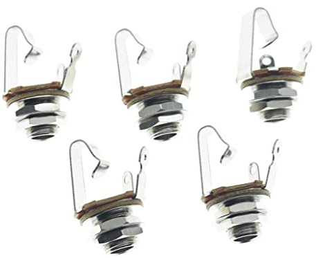 KAISH Nickel Premium 5pcs Brass Material American Thread Audio 1/4 Female Guitar/Bass Output/Input Jack 6.35mm TS Mono Panel Mount Jack Socket with Nuts and Washer