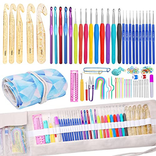 116 Stücke Häkelnadel Set für Anfänger, Strickzubehör Ergonomisches Häkelnadel-Set mit Maschenmarkierer, Häkelnadel Zubehör, Häkelnadel Etui, Häkel Starter Set für Häkelanfänger