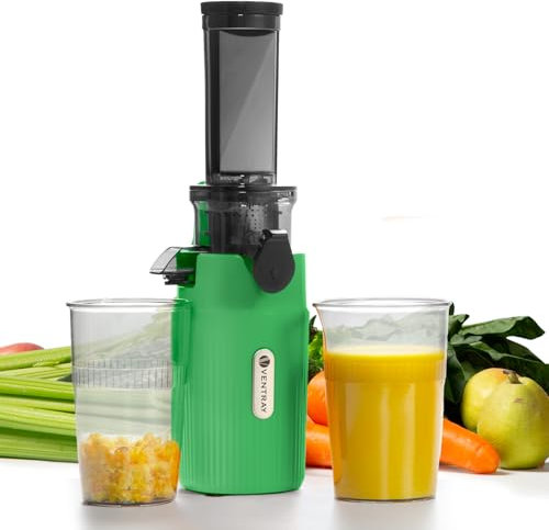 Ventray Ginnie Extractor de zumos y verduras - Slow Juicer con función de masticación inversa, Licuadora para Verduras y Frutas, Fácil de Limpiar, Extracción Lenta 60 rpm, Sin BPA, Verde loro