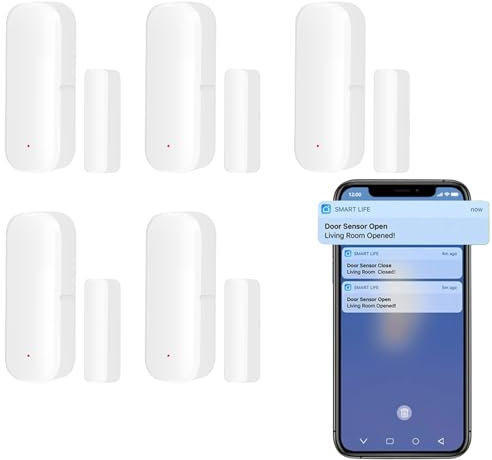 5xZigbee Smart Türsensor, Tür-Fenstersensor – Tuya drahtloser Türfenster Sensor Alarm App Push Benachrichtigungen, kabelloser Fensterkontakt-Sensor für Heimsicherheit und Smart-Home-Automatisierung