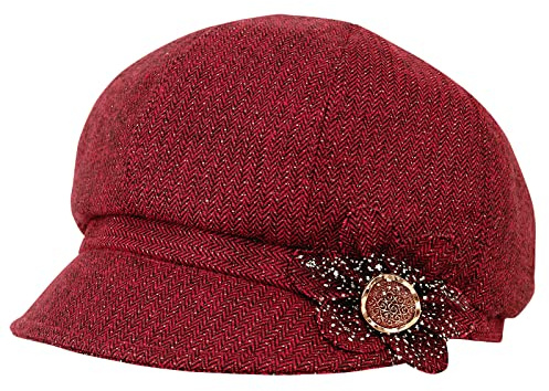 Juiterchy Women Retro Classic Visor Newsboy Cabbie Cap Beret Hats with Flower Buckle for Woman Ladies
