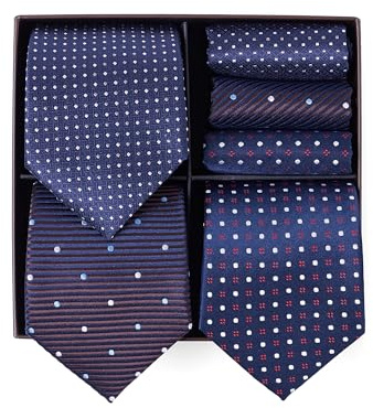 BRERA 67-3 Pezzi Cravatta Uomo elegante + 3 Pezzi fazzoletto da taschino uomo, Set uomo con confezione regalo, Cravatte e Pochette Classiche Taglia Unica