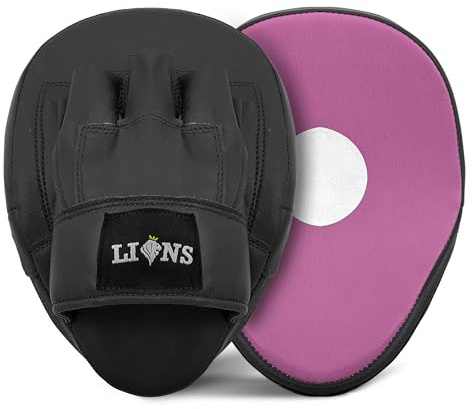 Lions Curved Focus Pads Hook & Jabs Gloves Punch Bag Mitts Boxing MMA Kick Training (Stone Pink)