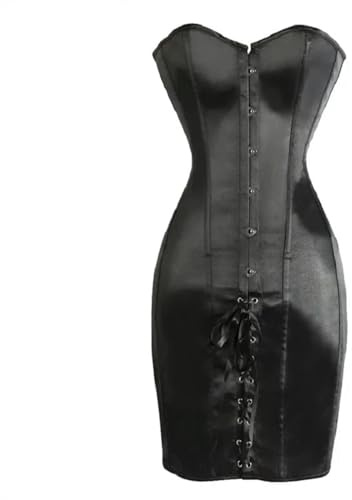 Corsetto e Bustino da Allenamento a Vita Lunga da Donna Abbigliamento Gotico Corsetto Steampunk Nero Abito Modellante per Il Corpo 5XL 6XL-Corsetti Neri-L
