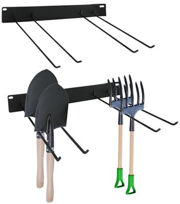 AolKee Panneau Mural Outils, Support balais Mural, Porte-Outils de Jardin, Porte Outils de Jardin Mural, Lot de 2 Porte-Outils de Jardin en métal Rangement pour Tuyau à balais, Charge de 25 kg