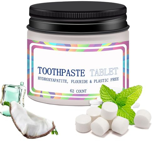 Toothpaste Tablets, Nano Hydroxyapatite Toothpaste, Natural Whitening Fluoride Free Travel Mouthwash Tablets Helps Strengthen & Protect Enamel, Chewable Toothpaste Tablet, Antiplaque, Peppermint (1)