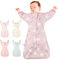 Tyuodna Pucksack Baby 0-3 monate/3-6 Monate,Weiche Gekämmte Baumwolle Schlafsack Baby 1 tog,Baby Swaddle mit Zwei-Wege-Reißverschluss,Ideal für Raumtemperaturen 15°-25°C (0-3 Monate, Rosa Schwan)