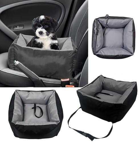 Seggiolino Auto per Cani, Trasportino Cane Auto con Cuscino e Cintura di Sicurezza, Seggiolino Auto Cane con Lati Robusti, Trasportino per Cani Auto Impermeabile per Cani di Piccola Media Taglia