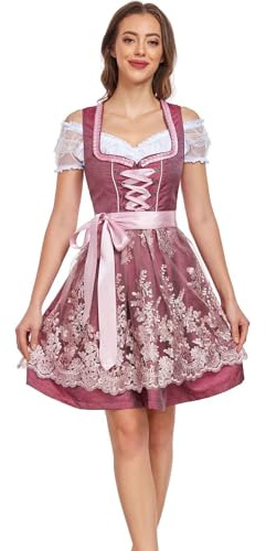 Jecarden Robe traditionnelle Dirndl pour femme - Bordeaux - Avec dentelle (34-50), rouge bordeaux, 48
