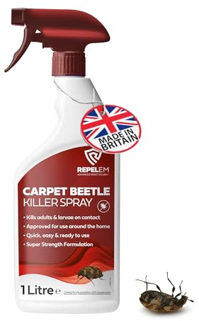 REPELEM Carpet Beetle Killer - Large 1L Instant Action Beetle Spray, Low Toxicity Carpet Treatment, Kills Carpet Bugs at all life stages, Professional Strength Insecticide Carpet Spray