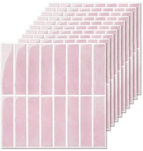 Självhäftande kakeldekor för kök, 3D Peel and Stick Kakel rosa för kök, självhäftande kakel för kakor, självhäftande kakel för kök, badrum, rektangulär, väggdekoration, 10 stycken (30,5 x 30,5 cm)