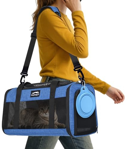 TSA Approved Pet Carrier for Kitten and Puppy, Cat Carrier Soft Fits Pets up to 13 lbs, Dogs Travel Bag with Bowl Foldable, Ideal for Travel, Car Rides, and Vet Visits, Dark Blue