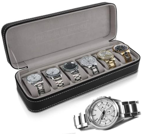 Mimdixy Scatola per Orologi in Pelle con 6 Slot, Scatola Portaorologi, Vassoio di visualizzazione per Organizer per scatole per Orologi con Scomparti Separati per Orologio/Bracciale/Collana