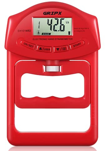 GRIPX Dinamometro Digitale Manuale Misuratore di misurazione della Forza della Maniglia Acquisizione Automatica Potenza della Maniglia Elettronica 90 kg, Rosso