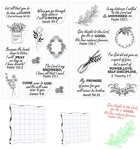 Bible Verse Clear Stamps Acrylic Stamp Blocks Tools Set Include 2 Stamp Blocks Acrylic Stamping Block 2 Transparent Silicone Christian Stamp Rubber Seal for DIY Scrapbooking Card Making