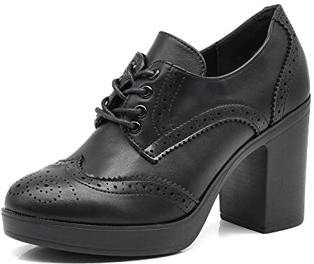 IF Fashion Scarpe da Donna Stringate Francesine Ricamo Tacco Grosso Pelle Sintetica MP354-4 Nero N.36