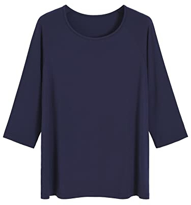 Latuza Women's Viscose Pajama Tops Crewneck 3/4 Sleeves Sleep Tee M Navy