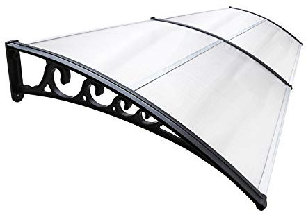 Ansobea Auvent pour porte d'entrée 100 x 200 cm, auvent de porte d'entrée en aluminium et polycarbonate, auvent à arche transparente, auvent de pupitre, protège de la pluie, de la neige et des rayons