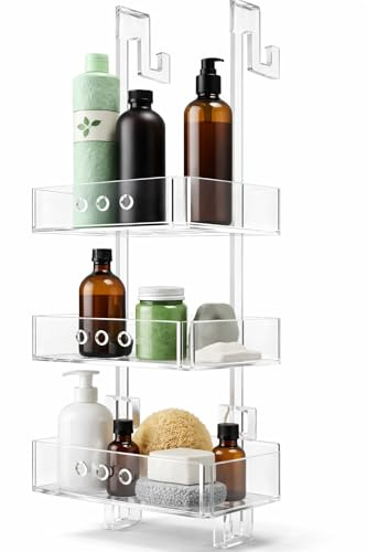REGPLEX Porta Shampoo Doccia da Appendere 3 Mensole in Plexiglass, Adatto per Vetri Box Doccia 6-15 mm