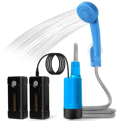 koopsmate tragbare Campingdusche, Outdoor-Campingdusche mit LED-Leuchten, wiederaufladbare Batterie, Mobile Dusche mit Duschkopf und Schlauch, Outdoor-Dusche für Campingausflüge, Garten-Autowäsche