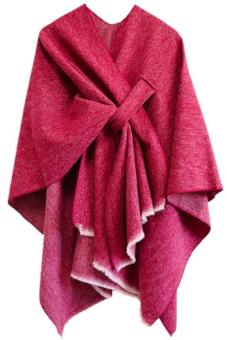 Miaikvs Poncho réversible surdimensionné pour femme élégant tricoté couverture sur le devant cardigan écharpe manteau pour le printemps et l'automne(Rouge)