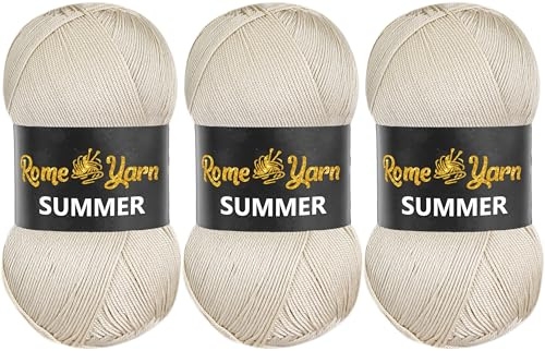 Rome Yarn Hilo de verano | Efecto seda | 3.52 oz (100 g) | 383 yardas (350 m) | 100 % microfibra | Hilo acrílico antibolitas | Hilo de ganchillo Art Lace Craft (paquete de 3, 861 Beige)