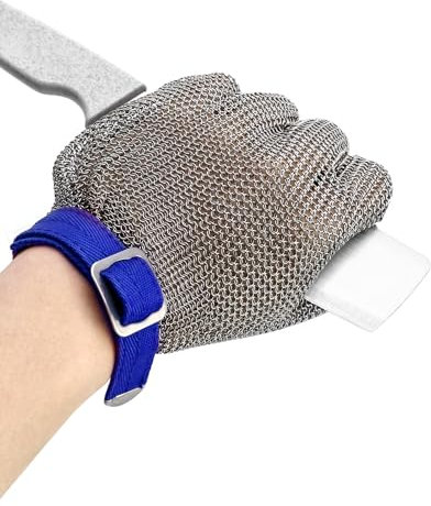 QWORK® Gants Anti Coupure Niveau 5 Gants de Travail Haute Performance en Acier Inoxydable 316L pour Cuisine, Jardin et Menuiserie (L, 1 pièce)