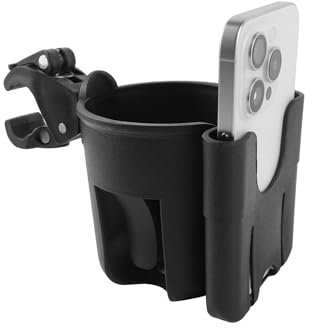 Filltown Getränkehalter Kinderwagen mit Handyhalter, 360° Universeller Getränkehalter Cup Holder für Fahrrad, Becherhalter Kaffeehalter für Baby-Kinderwagen, Buggy, Fahrrad, Rollstuhl, Gehhilfe