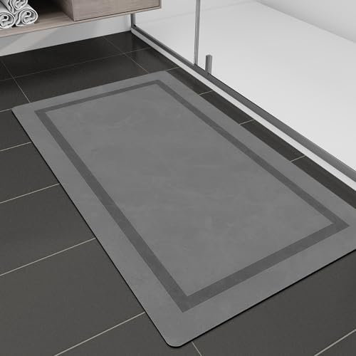 chakme Badematte Rutschfester, 43 x 80 cm Badezimmerteppich Super Absorbierender Badteppich Waschbar Badvorleger, Duschvorleger für Dusche, Badewannen und Badezimmer,Hellgrau